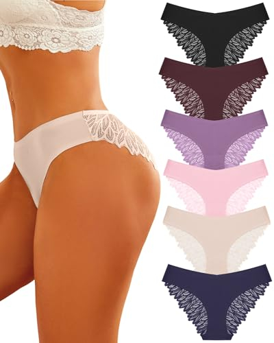 ALL OF ME 6er Pack Seamless Unterwäsche Damen Slip Nahtlos Spitzen Slips Frauen Unterhosen Spitze Sexy V Waisted Panties Bequem Brazilian Hipster Mehrpack-M