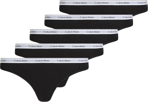 Calvin Klein Damen 5er Pack Strings Thong Low-Rise Baumwolle mit Stretch, Mehrfarbig (Black/Black/Black/Black/Black), XS