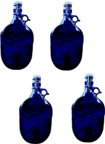 lilawelt24 4x 5L dunkelblau Flasche mit Bügelverschluss Bügelflasche GLASBALLON Weinballon GÄRBALLON GLASFLASCHE Gallone Leer zum Befüllen blaue mit rundem Griff zur Aufbewahrung von Wasser(4x 5L)