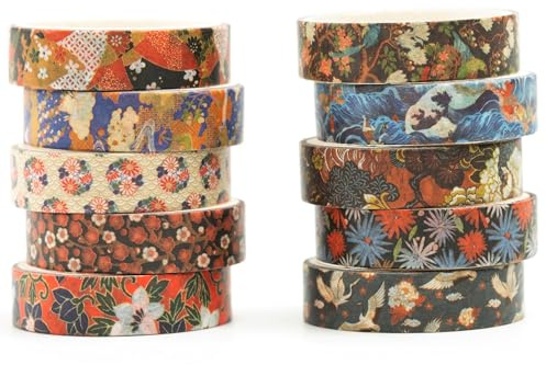 Songdao Ukiyo-e 12 rullar japansk Washi-tejp för pyssel, gör-det-själv-hantverk, barn, scrapbooking, gör-det-själv, presentförpackning (Edo Elegance)