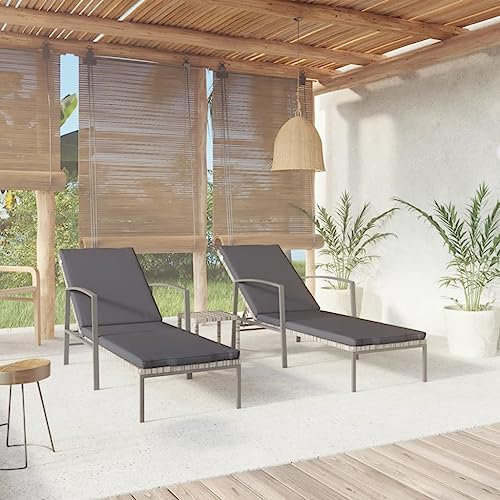 LVHUIDEH 2er Lounge Sonnenliegen Set - Liegestühle mit Tisch und Auflage - Verstellbare Rückenlehne - Outdoor Gartenmöbel Set, 2X Gartenliege Wetterfest, 195 x 60 x 53 cm, Poly Rattan