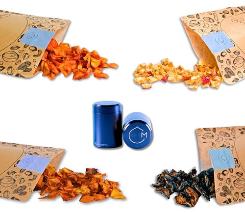 Makadamia - Bundle Frutta Italiana - Cachi Essiccati, Mele Essiccate, Pere Essiccate, Prugne Essiccate, Porta Snack taglia L