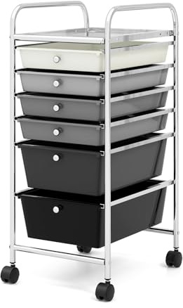 TANGZON Mobile Storage Trolley, 6 Drawers Multipurpose Rolling Cart with Lockable Wheels, Utility Trolley Unit for Home Office Organisation Stationery Beauty Salon (Gradient Black)