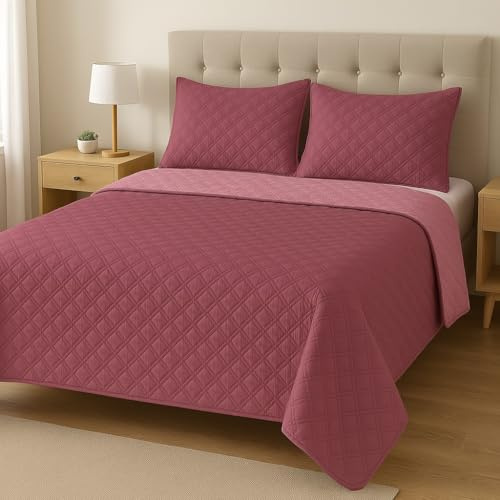 Corredocasa Trapuntino Copriletto, Made in Italy - Trapuntato Doubleface Mezza Stagione, Coperta Bicolore Primaverile in Morbida Microfibra (Glicine/Lilla, Matrimoniale)