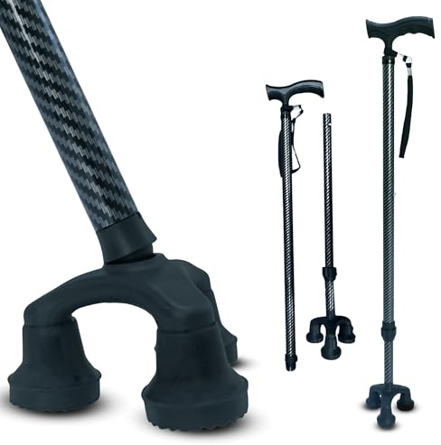 Dr. Aid Tripod Walking Cane for Men & Women Premium Carbon Fiber Black Cane Foldable & Adjustable Heavy-Duty 3-pronged Walking Stick for Seniors, Supports 400 lbs, (32 Inch)