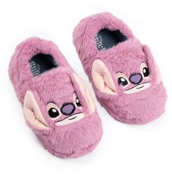 Disney Pantuflas rosas de Lilo & Stitch Angel para niñas | Cómodas y esponjosas para estar en casa | Calzado de personajes relajarse | Pantuflas infantiles