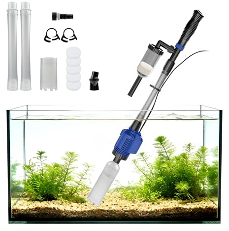 NICREW 3 in 1 Pulizia Acquario Multifunzionale, Sifone per Ghiaia con Filtro in Spugna, Aspirapolvere per Acquario Medio e Grande, 800 L/H, 16 W