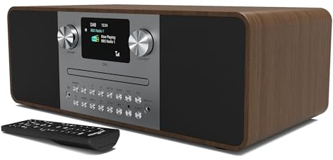 DAB/DAB+ & FM Digital Radio with CD Player | Bluetooth & USB MP3 Player | 60W Premium Sound | Remote Control | Mains Powered | Perfect for Home Entertainment | AZATOM D4 (Walnut)