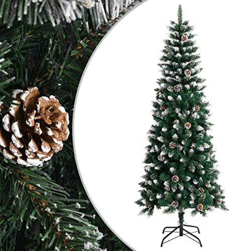 mzdioop Konstgjord julgran, 210 cm, grön med stativ, vikbar och naturtrogen, PVC-gran med kottar och glitter, perfekt för vardagsrum, kontor, inomhus och utomhus, vinterfestlig dekoration