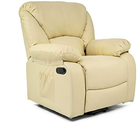 ECODE® Poltrona Relax Reclinabile Manuale Massaggiante e Riscaldante con Poggiapiedi – Offerta Poltrona Letto Comoda Per Anziani o da Interno Casa, Soggiorno, Salotto o Ufficio in Ecopelle (Beige)