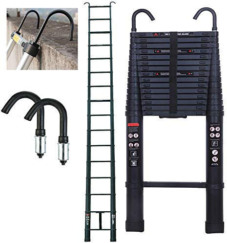 6M Échelle Télescopique Échelle Pliable Multifonction Echelle de Toit de Grenier avec Crochet de Suspension, Aluminium, Noir, Telescopic Ladder-6.2m