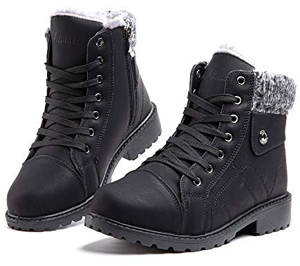 Hitmars Women Winter Boots Ladies Ankle Boots Warm Fur Lined Anti-Slip Walking Outdoor Lace Up Zipper Platform Comfy Snow Shoes 6-Black-Black UK5 (EU38)