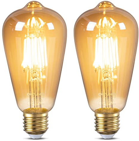 DiCUNO Edison Vintage Glühbirne E27, ST64 Filamente LED Lampe 6W, Warmweiß 2200K, 600LM, Antike, Dekorative Beleuchtung, Nostalgie und Retro Birne für Haus, Café, Bar, nicht dimmbar, 2er Pack