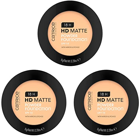 Catrice 18H HD Matte Powder Foundation, Nr. 025C, Nude, langanhaltend, mattierend, matt, für unreine Haut, vegan, ölfrei, UVA- und UVB-Filter + SPF 15, ohne Parfüm, 3er Pack (3x8g)