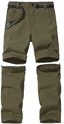 JOMLUN Boys Hiking Pants Kids Cargo Outdoor Casual Camping Pants Quick Dry Convertible Zip Off Trousers Army Green