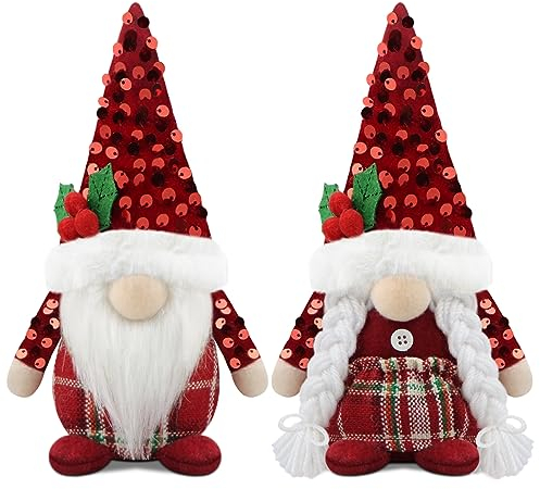 Godeufe Set di 2 Gnomi Natale Decorazioni Natalizie Gnomo Peluche Natalizio Home Decor per Casa Cucine - Rosso