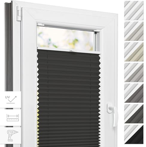 Estika Thermo-Plissee mit Bohren - 50 cm x 100 cm - Farbe: Anthrazit - Plissee Blickdicht, Fensterrollos für innen, Verdunkelungsplissee, Rollos für Fenster