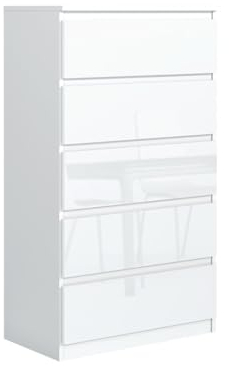 MebLocker Kommode mit 5 Schubladen Ideal für Wohnzimmer, Schlafzimmer, Kinderzimmer, Jugendzimmer und Büro Moderne Elegante Lösung für stilvolle Aufbewahrung (Weißer Glanz)