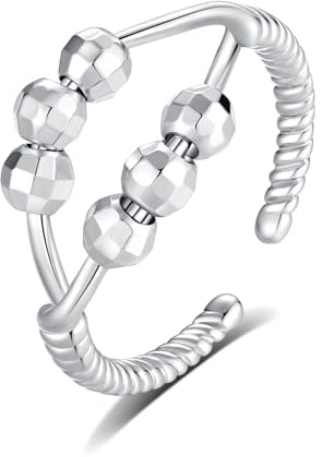 INFUSEU Fidget ångestring, justerbara stressspinnare ringar med pärlor spinner tumringar kubisk zirkon present till dotter kvinnor flickor män