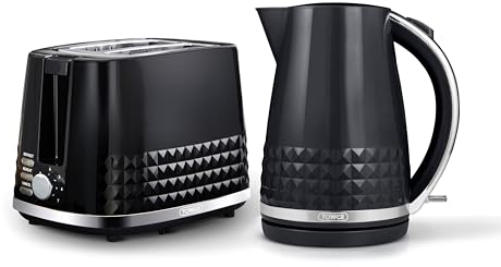 Tower Solitaire Kitchen Set, 1.5L Rapid Boil Kettle & 2 Slice Toaster, Black and Chrome Accents, T10075BLK, T20082BLK