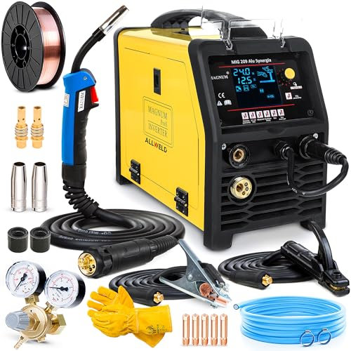 Magnum MIG 209 ALU - Saldatrice a Filo Continuo con Gas 3 in 1 da 200 A - Filo Animato e Sinergia - Saldatura: MIG, MAG, TIG, MMA, Saldobrasatura - Tecnologia IGBT - Set Basic