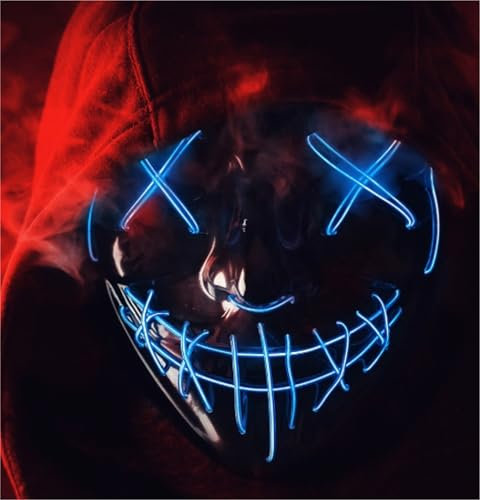 LED Purge Maske - Kostümmaske steuerbar für Halloween, Fasching & Karneval als Kostüm für Herren & Damen (Farbauswahl) (blau)