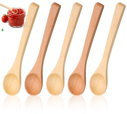 5 Pezzi Cucchiaio di Legno Piccoli, Mestoli Cucina Legno Naturali per Ristorante Cucinare, Mangiare, Mescolare, Cucchiaini Legno Rispettoso Dell'ambiente per Cioccolata Calda, Miele, Tè, Caffè, 13cm