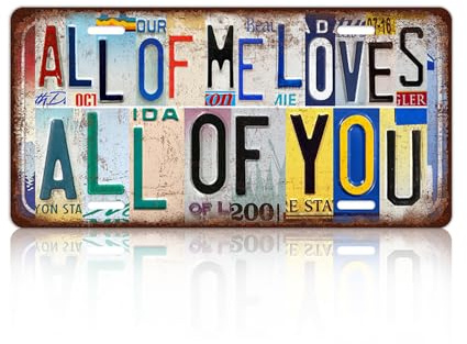 Vintage License Plate Wall Decor Metal Tin Sign for Lover 12 x 6 Inches - All Of Me Loves All Of You