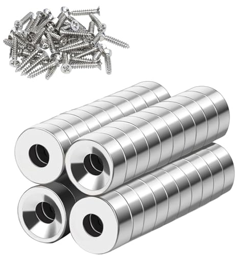 Magneti al Neodimio, Extra Potenti, Grandi Rotondi, per Lavagne Magnetiche, con Foro 8x3 mm - M3, Cucina, Frigorifero, 40 pezzi