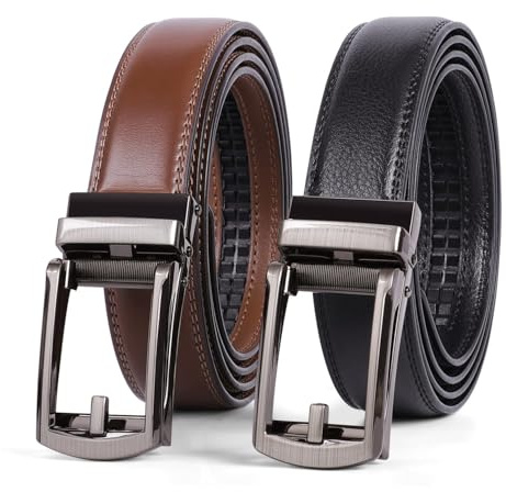 WERFORU 2 pièces Ceintures Homme Automatiques, Ceinture à Cliquet Sans Trou Pour Homme avec Boucle Automatique pour Costume et Loisirs