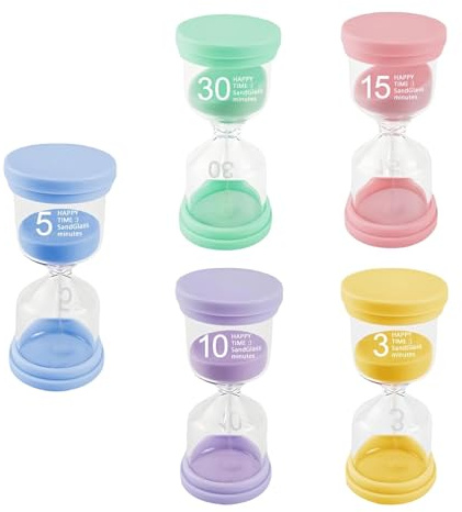 TIANLIN 5 Piezas Reloj de Arena - 3/5/10/15/30 Minutos Sand Timer - 5 Colores Relojes de Arena - Temporizador Adecuado para El Hogar, El Cepillado de Dientes de Los Niños, El Estudio y El Juego