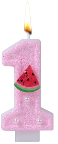 1-års Födelsedagsljus, Glänsande Rosa Sifferljus Söt Tårtdekoration för Flickor Kvinnor Första Födelsedagsdekoration Jubileum (Vattenmelon)