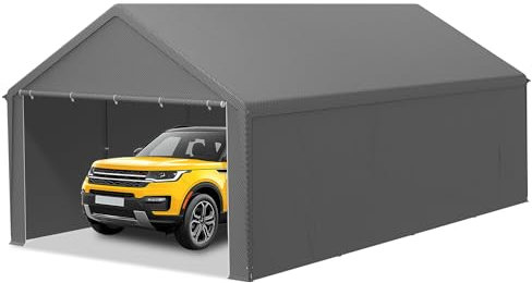 LILIIN Garage de tente 4 x 8 m résistant à l'hiver avec toit en polyéthylène (170 g/m²), pour voiture, SUV et camion, auvent de garage résistant aux UV, comme tente de stockage et tente de pâturage