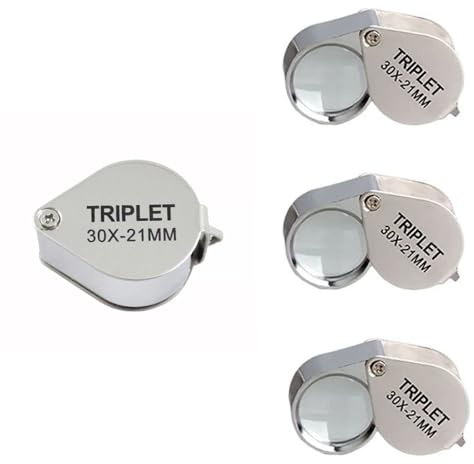 4pcs Lupa de Joyero Profesional Cabeza Plegable,Ideal para Relojero, Conocedor de Monedas y Sellos,Lupa de Bolsillo Plegable, 30 Aumentos, para Leer Monedas, Diamantes, Joyas y Sellos,30 Aumentos.