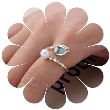 Cybche Boho Perla Fiore Aperto Anello Birthstone Tulipano Floreale Banda Anello Regolabile Diamante Cz Strass Fiore Nocca Dito Anelli Matrimonio Gioielli Da Sposa Per Le Donne