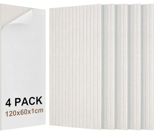Acidea 4-Pack Large Acoustic Panels, 120 x60 x1cm Self-adhesive Wall Soundproofing Panels, Large Polyester Fiber Noise Canceling Wall Panel for Walls, Ceiling, Light Beige