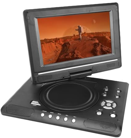 Garsent Reproductor de DVD Portátil con Pantalla HD Grande de 9,8, Batería Recargable, Compatible con TV Sincronizada, USB, Tarjeta SD y Múltiples Formatos de Disco, Altavoz Dual (EU)
