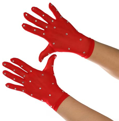 Guantes de patinaje artístico, paquete de 2, guantes de patinaje sobre hielo para mujeres y niñas, malla de alta elasticidad, acento de diamantes de imitación, cálidos y transpirables para práctica