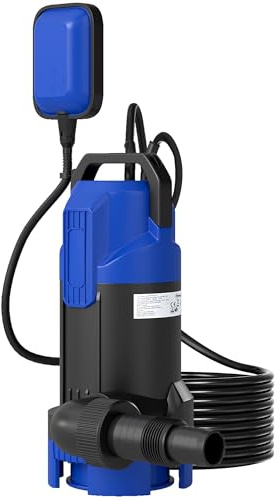 Outsunny Utloppspump laddade/rent vatten 20000L/H 750 W, maximalt djup 7m, för smutsigt vatten med partiklar upp till 35 mm, lyftpump med flottörbrytare, svart