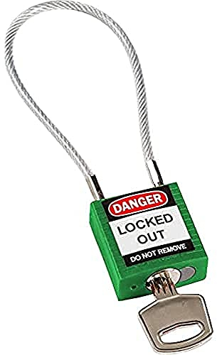 Brady Compact Cable Padlock - Lockout Tagout Security Lock - Safety Padlock with Nylon Body and Sheathed Steel Cable - Keyed Differently - 32mm x 35mm x 16mm - Cable Length 400mm, Blue