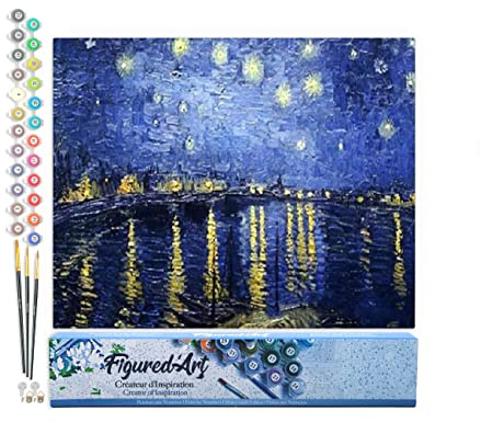 Figured'Art Malen Nach Zahlen Erwachsene Van Gogh Sternennacht über der Rhone - Paint by Numbers Basteln DIY Bastelset 40x50cm ohne Holzrahmen