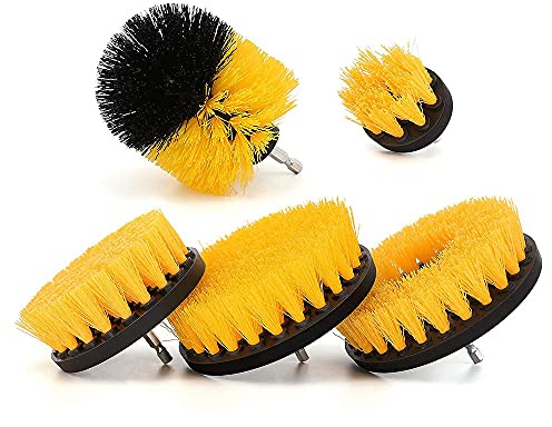 ANCLLO - Set di 5 spazzole per trapano per trapano, kit di pulizia per moquette, dettagli auto, superfici del bagno, tappezzeria, mucca, piastrelle, lavandini, doccia, barca, angolo