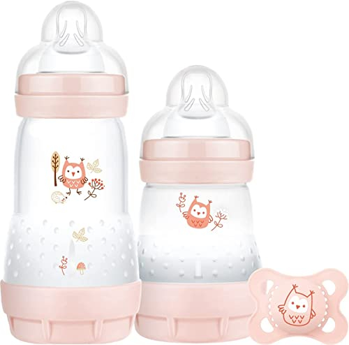 MAM Easy Start Colours of Nature Starter Set autosterilizzante anti coliche (gufi), set di biberon e succhietto, con finitura opaca e non lucida