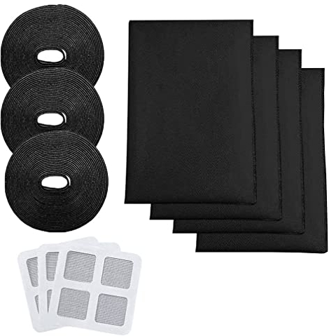 4 Stück Moskitonetz für Fenster,Fliegengitter für Fenster Insektenschutz Fensternetz, 1.5m*2m, mit 4 Rollen Selbstklebeband, (Schwarz)