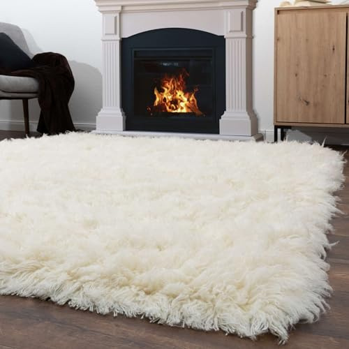 Steffensmeier Flokati Shaggy Rug Flokati 2000 | Wool, Natural, Size: 240x290 cm (7'9x9'6) Original From Greece, Living Room and Bedroom Rug