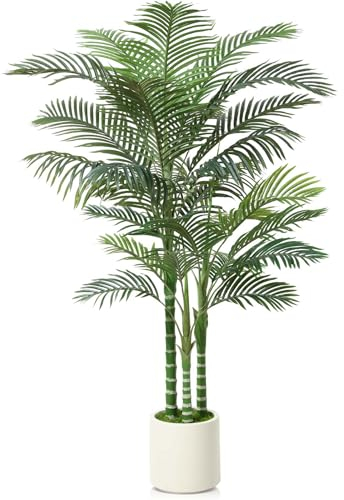Fopamtri Artificial Areca Palm Tree 180 cm Fake Plants, Large Fake Tropical Palm Plants with White Planter Artificial Plants Indoor for Home Bedroom Office Balcony Garden Decorations
