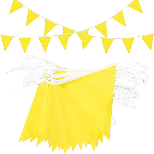 Topeedy Lot de 80 fanions jaunes de 40 m - Banderole triangulaire imperméable pour fête d'anniversaire, fête prénatale, mariage, festival