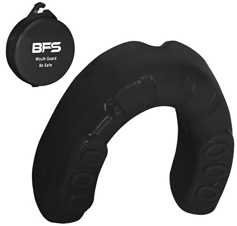 BFS IMPEX Adult Mouth Guard for Sports – Gum Shield with Case for Boxing, MMA, Rugby, Karate, Football & More – Protective Teeth Guard for Men & Women – Custom Fit MouthGuard (Black, One Size)