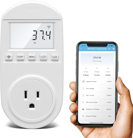 WiFi Electricity Usage Monitor, Zuomeng Plug-in WiFi Power Meter with Sound Alarm, Refrigerator Power Consumption Monitoring and Electricity Bill Statistics