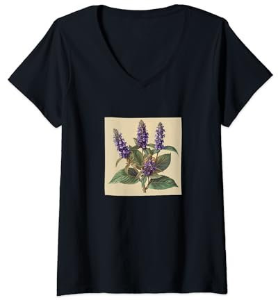 Womens Anise Hyssop Flower Cottagecore Graphic V-Neck T-Shirt